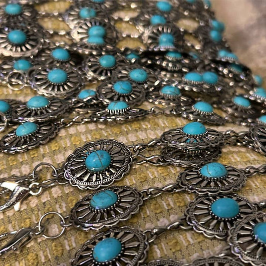 Small Turquoise & Silver Oval Trucker Chain