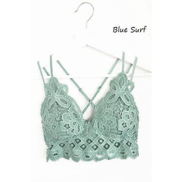 Scalloped Lace Cami Bralette Blue Surf